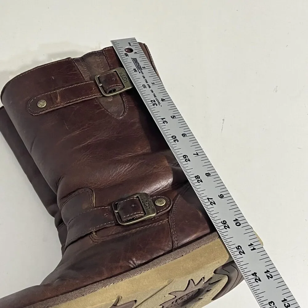 UGG Boots Womens Size 7 Full Grain Leather Shearling Lined Buckle Mid Calf 3325